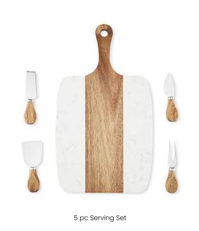 Personalized Marble & Acacia Handle Serving Board Set